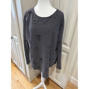 H&M Divided Gray Distressed‎ Long Sleeve Top Grunge Goth Oversized Large